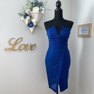 Royal Blue Deep V, side Slit Dress. New.